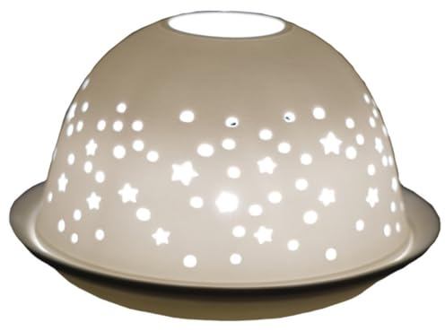 Cello Porcelain Tealight Holder Dome, Starry Design, A Stunning Candle Holder Projecting a 3D image. Stunning East Of India Tea Light Holder. Cello Star Candle & Ceramic Candle Holder.