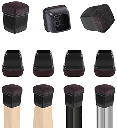Ezprotekt Lot de 24 protections de sol carrées en feutre de silicone pour pieds de chaise, housses de protection pour pieds de table à manger, housses de protection pour sols en bois dur, sans rayures
