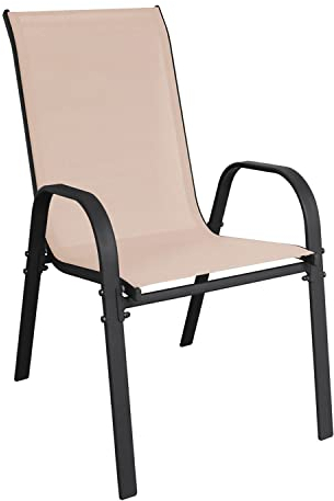 INDA-Exclusiv Stapelsessel Gartenstuhl stapelbar mit Textilenbespannung Gartensessel Balkonmöbel Gartenmöbel Terrassenmöbel Farbe Anthrazit - Beige