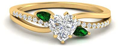 JewelryGift Anneau d'accent de Marquise Antique plaqué Or Jaune Émeraude créée Cœur façonner Bagues de fiançailles en Pierre latérale réglage de la Broche Taille 67