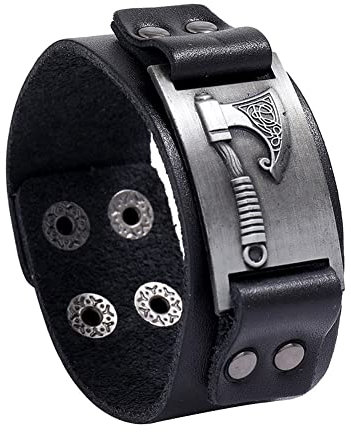 TQWSVUM Bracelet en Cuir Hache Viking pour Homme -Bracelet Ajustable Noeud Celtique Nordique -Bracelet Manchette Large en Cuir Fait Main Talisman Païen Bijoux Vintage(Silver)