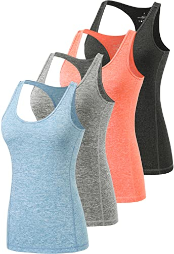 vislivin Sport-Tanktops für Damen Racerback Yoga Athletic Tanks Frauen Lauftraining Gym Unterhemd - 4er Pack Schwarz/Orange/Grau/Hellblau S
