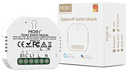 MOES Tuya ZigBee y RF433 Inteligente Interruptor Inalambrico Rele Módulo, Control de Alexa, compatible con la app Smart Life Tuya Google Home, requiere Tuya Zigbee HUB