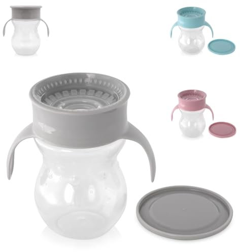 Baby Care Trinkbecher 360 Grad auslaufsicher 270 ml Trinklernbecher ab 12 Monate, Farbe:grau