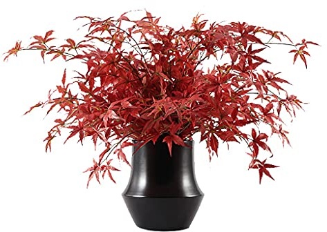 Künstliche Topfpflanzen, künstlicher Ahornblatt-Bonsai, realistischer Rotahorn-Keramik-Blumentopf, gefälschte Pflanzendekoration