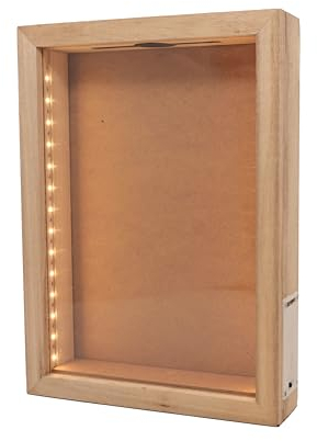 hvfun Rustikale Schattierbox aus Naturholz mit Lichtern, LED-beleuchtete Vitrine für Weinkorken, Tickets und kreative Ausstellungen, künstlerische Präsentationen, 20,3 x 27,9 cm