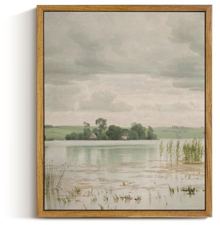 InSimSea Gerahmte Leinwanddrucke, Vintage-Dekor, Esrum-See-Ölgemälde, Bilder für Schlafzimmer, Natur, Wildnis, Kunstwerk, Wanddekoration für Badezimmer, Büro, Bauernhaus, Wandkunst, 22,9 x 27,9 cm