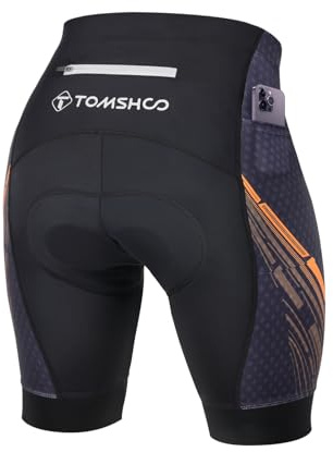 TOMSHOO Radlerhose Gepolstert, Fahrradhose Radhose Kurz mit Polster, Seite & Rücken Taschen, Atmungsaktive und Schnelltrocknende, Stoßdämpfend Radfahrhose Radshorts, Größe S, Farbe Orange