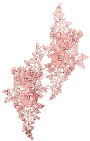 SYSUII 1 Paar 3D-Blumenstickerei Spitzenstoff Bestickte Perlen Blumenapplikation Aufnäher Stickerei Spitze Applikationen Nähen auf Patches für Kleidung Nähen Hochzeit Braut Kleid -Rosa