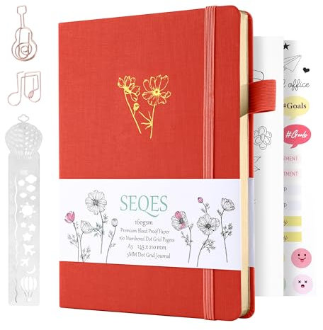 SeQeS Dotted Journal - A5 Dot Grid Notebook with pages number,160gsm Bleedproof Paper,Silver Edge,Bullet Journals, and journaling-
