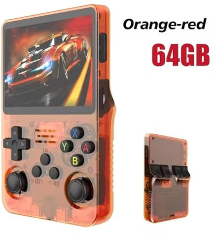 Amymark - Consola Retro Portatil R36S con 15000 Juegos - Consola con Juegos de PS1, PSP, N64, NDS, SuperN, GameB, GBA, NeoG, etc. HD IPS de 3.5 640*480 Quad Core 1,6 GHz y RAM 1GB (Naranja 64GB)
