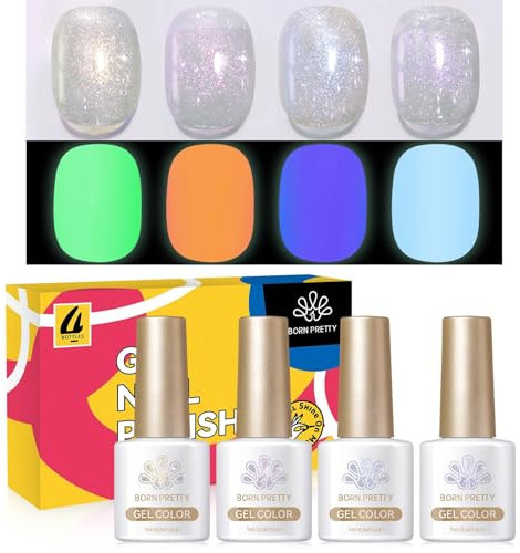 Born Pretty UV Nagellack Glitzer Glow in The Dark Gel Nagellack Frühling Sommer Pastell Perlglanz Meerjungfrau Sparkle UV LED Soak off Manicure Gel Lacquer Varnish