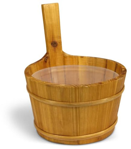 LaJa26 Sauna Kübel - 3 l - Sauna Eimer für Saunaaufguss - Fichte - Kunststoffeinsatz - Saunazubehör