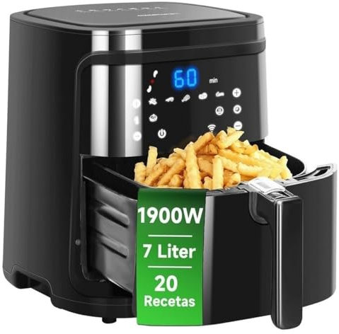 Aigostar Cube Black - Friggitrice ad Aria 7-in-1, 1900W, 7L, Pannello touch a led, 7 Scelte già programmate, Forno, Arrostire, Cestello removibile anti aderente, Mantenimento calore, 20- Ricette