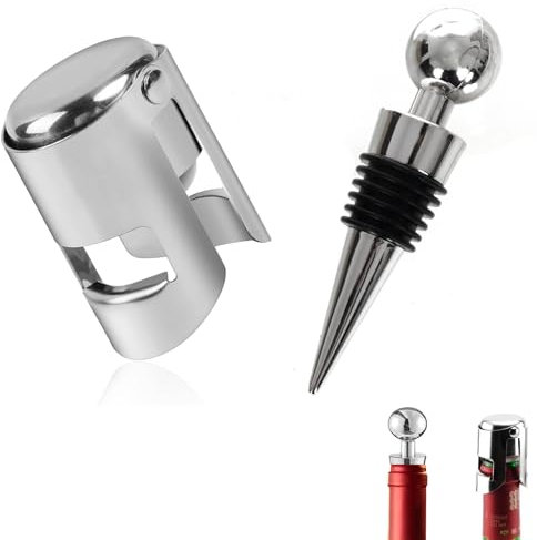 2 Stück Sektverschluss,Sektflaschenverschluss,Champagner Verschluss,Weinverschluss,Sektkorken,Sektverschluss Edelstahl,Wiederverwendbare Auslaufsichere Sektkorken,Verschlusskappe Für Weinflaschen,Bier