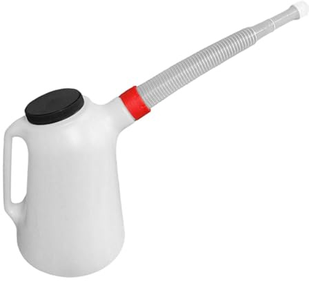 AsrMyjcx Öl Messkanne für Fahrzeuge Ölkanne Ölbehälter Ausgießer mit Schutzdeckel Und Ausgießrohr PP Material für Werkstatt Garage Autopflege, 2l 15cmx15cm