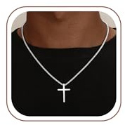 SLOONG Kreuz Kette 925 Silber Over Herren - 2.5MM Silber Kabelkette Kreuz Anhänger Stabile Kette Schmuck Geschenke für Herren Papa Freund 46cm