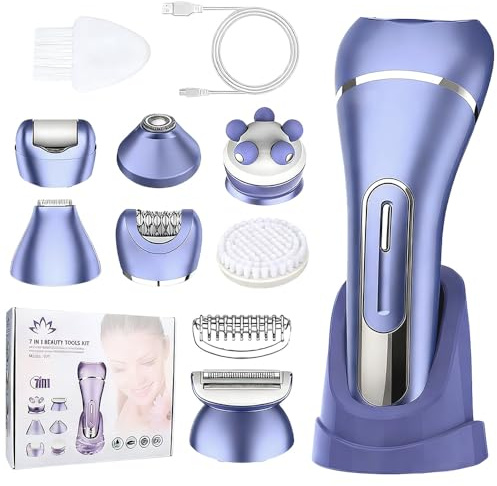 7 In 1 Epilierer Damen, Rasierer Damen, Gesichtsepilierer für Frauen mit Led, Bikini Trimmer, Intimrasierer Frauen, IPX7 Wasserdichter, Nass- und Trockenrasierer, für Gesicht, Achseln, Beine, Bikini