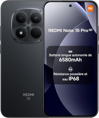 XIAOMI Redmi Note 15 Pro 5G NFC, 12 + 512 GB, Nero, IP68, Display AMOLED, Android 15, Fotocamera 200 MP, 120 Hz, Batteria 6580 mAh, Ricarica Rapida 45 W, Senza Caricabatterie