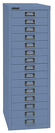 BISLEY MultiDrawer, 39er Serie, DIN A4, 15 Schubladen, Metall, 605 Blau, 38 x 27.9 x 86 cm