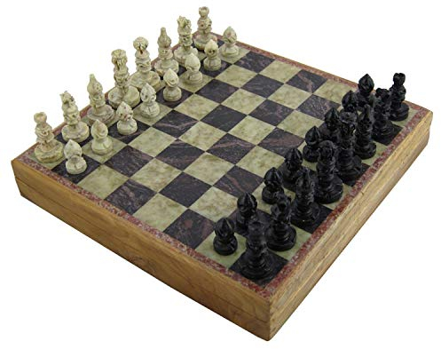 RoyaltyRoute handgeschnitzt Speckstein Schachbrett und Stücke Spiel Set 25 x 25 cm