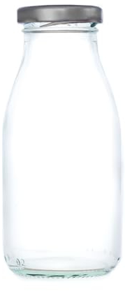 Wares of Knutsford 12 x 250ml Glass Milk Bottle & Lid, Mini Small Milk Bottle with Silver Caps for Milk, Sweets, Gifts, Juice & Cocktails