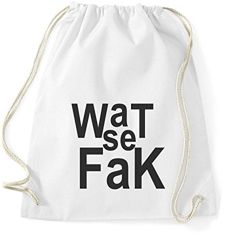 Wat se fak Gym Bag Turnbeutel Rucksack Sport Hipster Style in 8 Farben, Farbe:Weiss