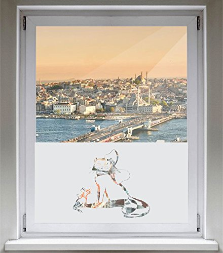INDIGOS UG Sichtschutzfolie Glasdekorfolie Fensterfolie mit Motiv satiniert Blickdicht - E905 Katz und Maus - 800 mm Länge - 500 mm Höhe - Viereck - selbstklebend - matt - für Bad