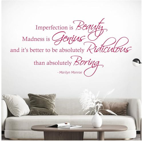 Wandtattoo, Motiv: Imperfection is Beauty, Madness is Genius and it is better to be Absolutely Ridiculous Than Absolutely Boring, Marilyn Monroe, Wandkunst, Magenta, XL