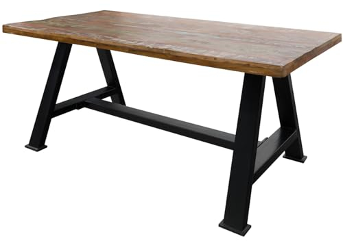 MASSIVMOEBEL24.DE | Industrial Esstisch aus Massivholz #81 | aus Altholz - Mehrfarbig, lackiert | + Beine aus Eisengestell | 220x100x76 cm | Massivholztisch Esszimmertisch