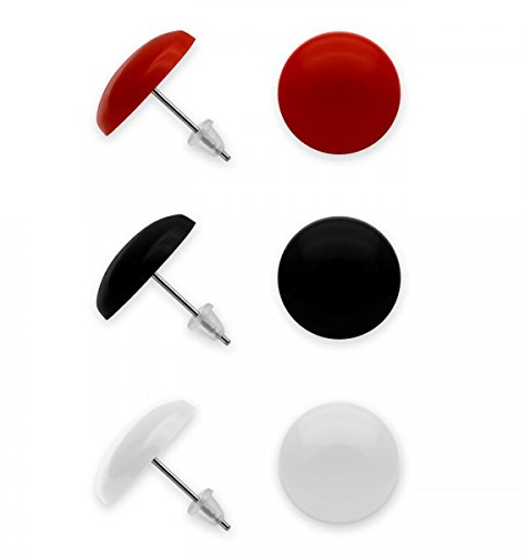 Soul-Cats 3er Set runde Ohrstecker in schwarz, rot und weiß, aus Acryl mit Edelstahlstift, Ø ca. 14 mm