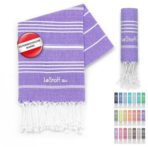 LeStoff Premium Hamamtuch 50 x 100 cm – 100% Bio-Baumwolle, Vorgewaschen, Nachhaltig, Leicht, Saugstark & Schnelltrocknend - Handtuch für Bad, Gäste, Gesicht, Sport, Reise, Camping, lila (Violett)