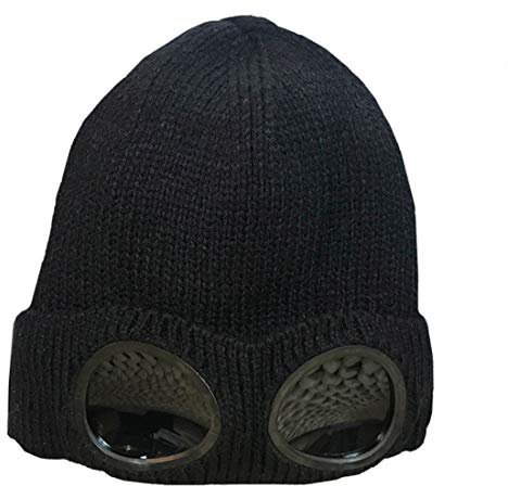 Boomly Damen Schnee Hut Mit Brille Winddicht 2 in 1 Beanie Mütze Hut Stricken Warm Skimütze Wintermütze Outdoor-Sportarten Snowboard Skaten Klettern Wandern (Schwarz)