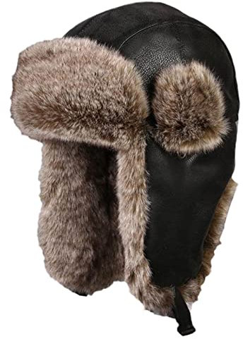 Insun Unisex Wintermütze Fliegermütze Trappermütze mit Kunstleder Fellmütze Herren Russenmütze Schwarz 1 L Hut Umfang 58cm