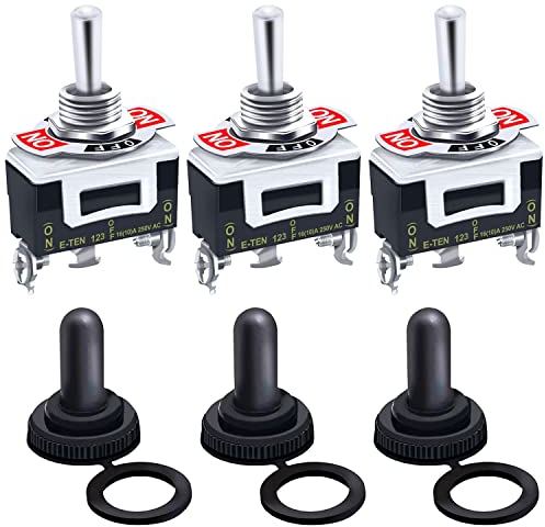 mxuteuk 3 Stück Momentaner Kippschalter Schalter 20A 125 V SPDT 3 Position 3-poliger (EIN)-Aus-(EIN) Hochleistungs-Wippschalter Schalter mit wasserdicht Metall Schutzkappe Ten-123-3mz-B123