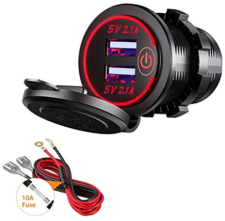 Thlevel Dual USB Car Charger Socket 5V 4.2A Power Outlet with Switch for 12V 24V Boats and Marine Motorcycle Truck