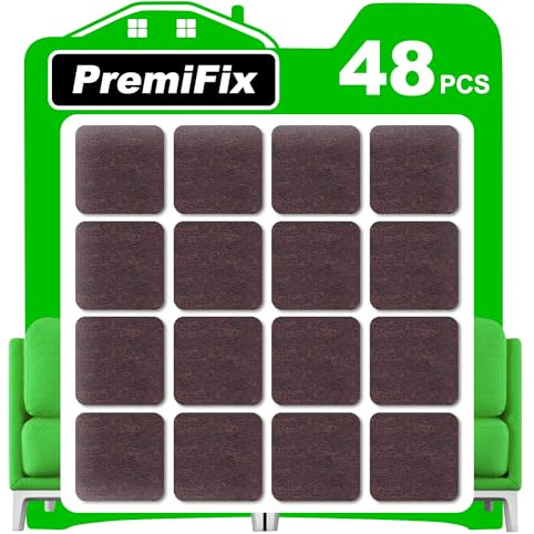 Square Felt Pads for Chair Legs, Square Felt Furniture Pads 1 inch 48 Pieces Pack Brown, Furniture Pads for Hardwood Floor 5mm Thick