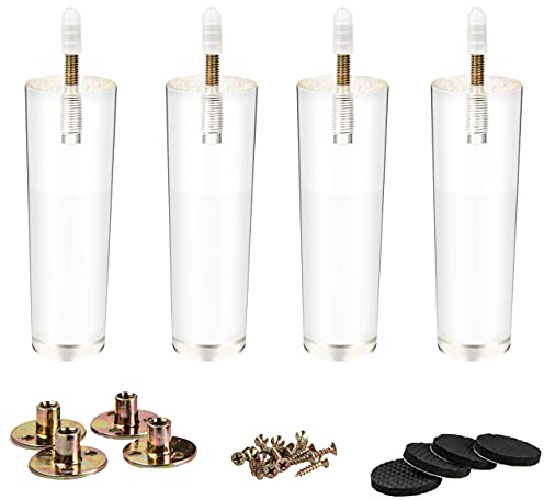 6 Inch Pieds De Lit, La Vane 4 Pièces Pieds De Table De Meuble Remplacement En Acrylique Transparent Avec Vis & Protecture De Plancher Pour DIY Meuble Sofa Fauteuil Canapé Chaise Bureau Armoire Rond