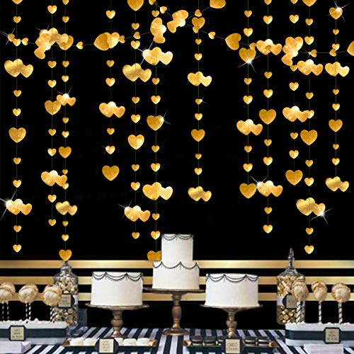 Pink Blume 52 Ft Gold Heart Party Kit Double Sided Metallic Paper Banner Streamer for Engagement Anniversary Bridal Shower Wedding Christmas Bachelorette Party Decorations Supplies