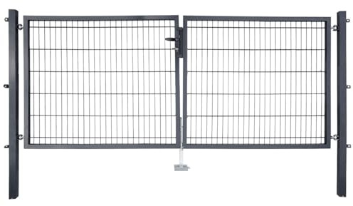 HORI Gartentor Einzel/Doppel-Flügeltor für Doppelstabmattenzaun – Komplettset inkl. Beschlagset, Zylinder & Schlüssel – verzinkt & pulverbeschichtet Farbe: Anthrazit - Größe: 1200 x 3000 mm (H x B)