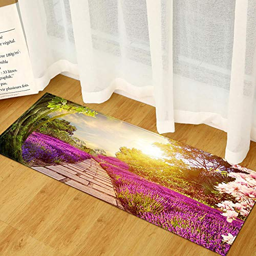 Küchenteppiche Küchenläufer, 7MM Dick Lila Lavendel Wald Küche Bodenmatte, rutschfest Küchenmatte Teppich Läufer Antirutschmatte für Küche waschbare Küchenläufer, 60x180cm