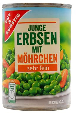 Gut & Günstig Junge Erbsen mit Möhrchen sehr fein, 12er Pack (12 x 265g)
