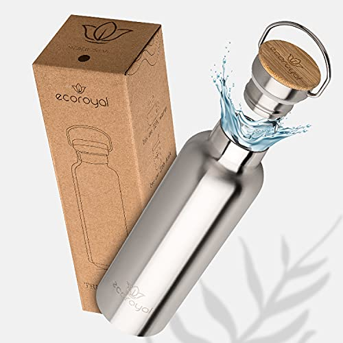 Ecoroyal Trinkflasche Edelstahl 750ml - Thermosflasche für Kinder & Erwachsene - Wasserflasche ist auslaufsicher - Isolierflasche (Silber)