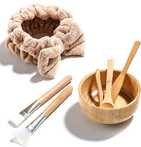 JPNK New Facial Mask Bowl Set, New DIY 6Pack DIY Clay Mask Mixing Kit (Brown)