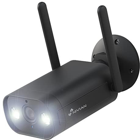 NIVIAN- Cámara Bullet WiFi 2,4Ghz-Resolución 2K-Apta para Exterior IP66-Función detección Humanos-Visión Nocturna 10m- Compatible con Alexa y Google Home–Control Remoto con App Tuya-Color Negro