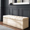 R&M Furnishers Duke Ottoman storage Box - Plush Velvet with Matching Fabric Buttons- Footstool Chesterfield Upholstered Coffee Table- end of bed bench, Cream, 120x40x38 cm