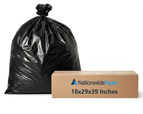 Nationwide Paper 200 Medium Duty Black Bin Bags – Extra Strong, Leak-Proof Refuse Sacks, Tear-Resistant Garbage Liners for Commercial, Home & Outdoor Waste (18x29x39 Inches)