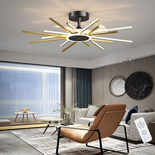0℃ Outdoor Ventilatore da Soffitto Lampadario con Telecomando, Ventilatore da Soffitto a LED con Luce Fan Telecomando 3 Pale Retrattili, 3 Colori Che Cambiano velocità del Vento,d'oro,D100x35CM