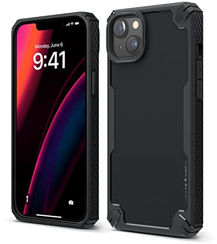 elago Armor Case Compatible with iPhone 14 Plus Case (6.7), US Military Grade Drop Protection, Heavy-Duty Protective Case, Carbon Fiber Texture, Tough Rugged Design, Shockproof Bumper Cover (Black)