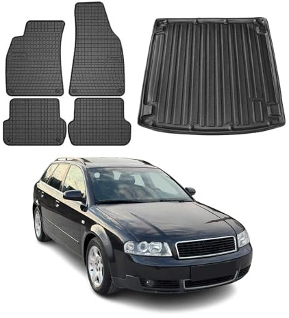 Fußmatten & Kofferraumwanne Set kompatibel mit Audi A4 Avant B6 8E5 2001-2004 Gummi 5X